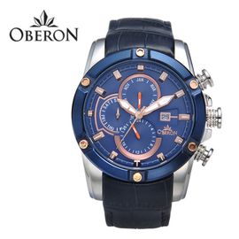 [OBERON] OB-912 STBL _ Fashion Business Men's Watches with Leather Watch, 5 ATM Waterproof, Chronograph Quartz Watch for Men, Auto Date